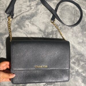 Michael Kors Black Leather Clutch with Gold Chain